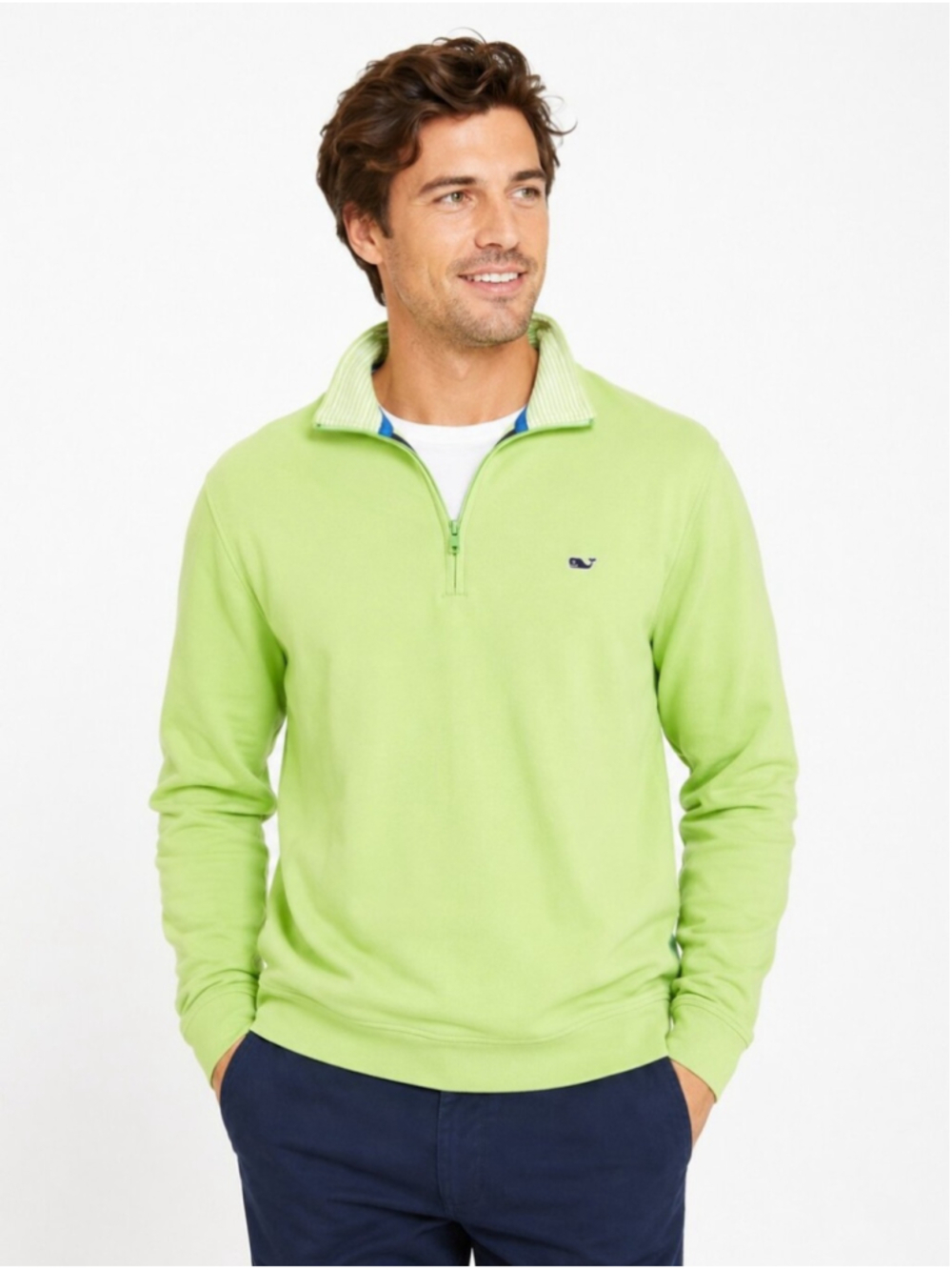 Vineyard Vines Men's Lime Green 1/4 Zip Cotton Pullover Whale Logo Medium